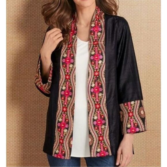 Soft Surroundings imperial embroidered silk jacket
